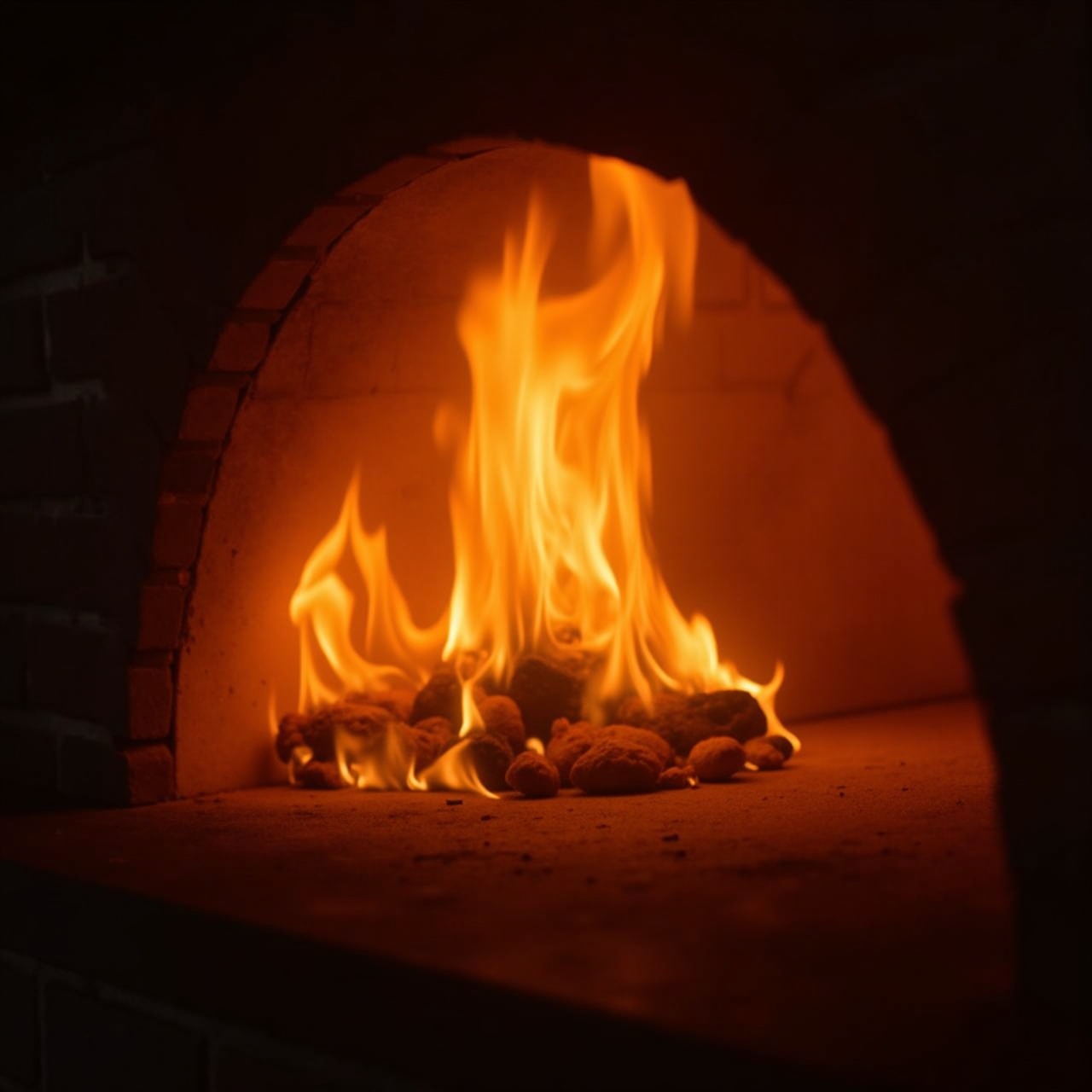 open hearth flames close up